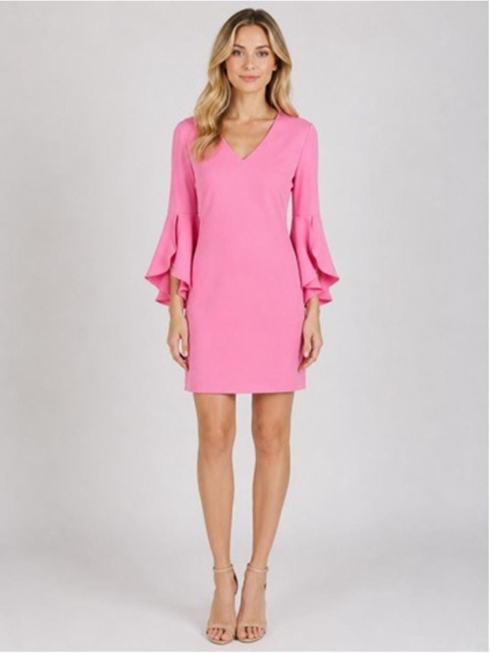 Trina Turk Moorten Shift Dress Desert Rose Pink Ruffle Bell Sleeve Chic Size 0